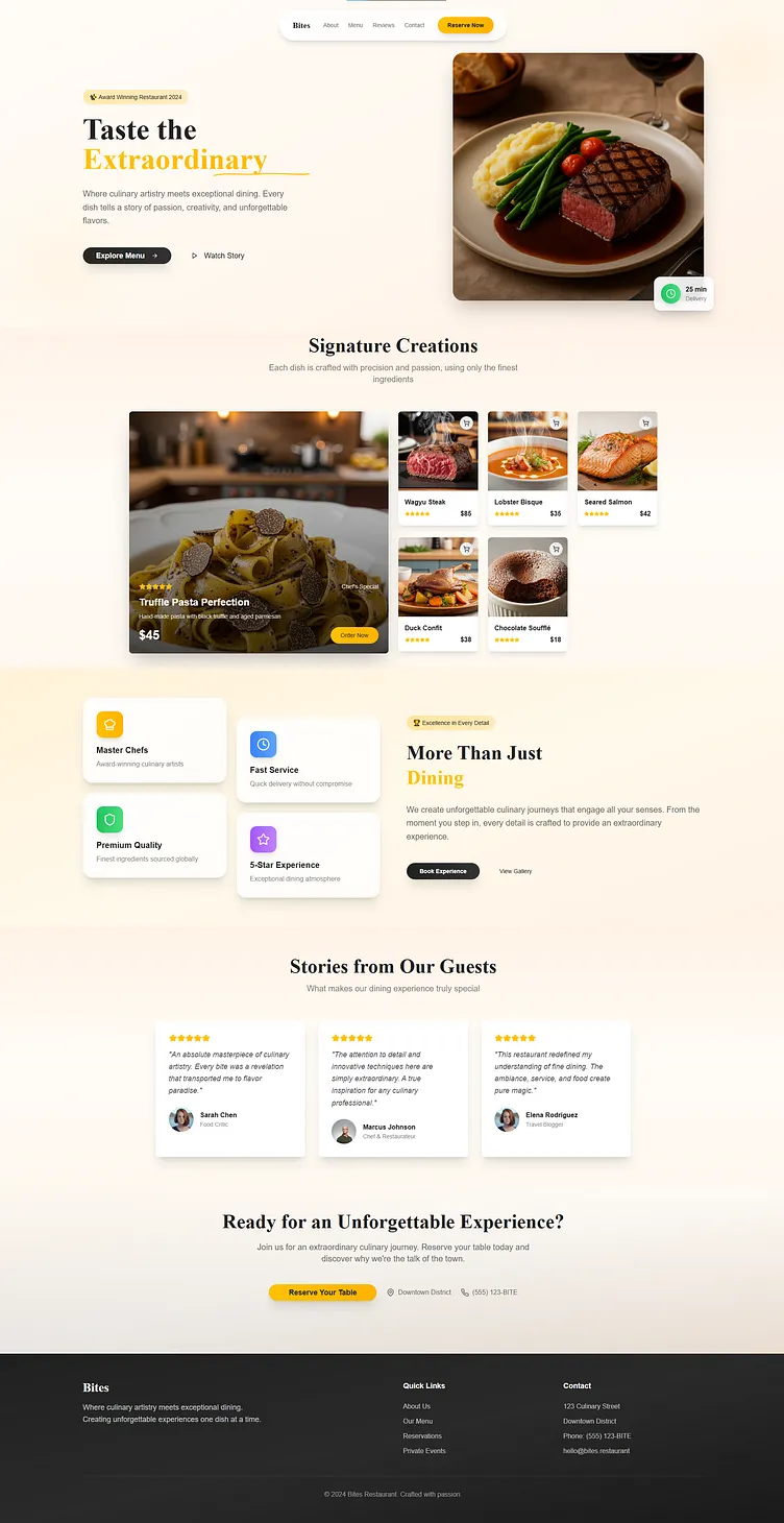 Website design example for Modern Restaurant